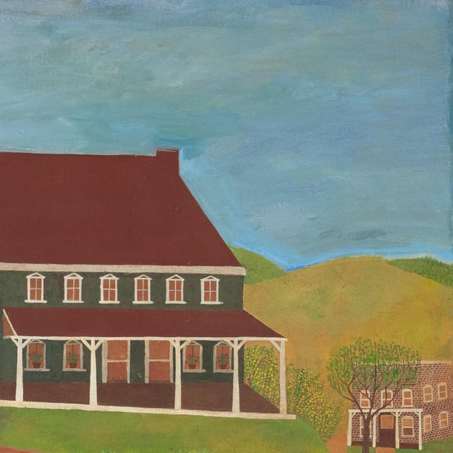 1910s 'Rural Landscape With Horse and Buggy, 1916', American School, Antique Americana, Folk Art, Naive, Oil For Sale - Image 5 of 12