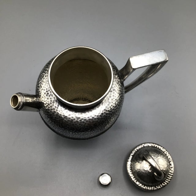 Tea Pot Style Cocktail Shaker 1930’s T and T Nickel Silver Hand Hammered For Sale - Image 10 of 13