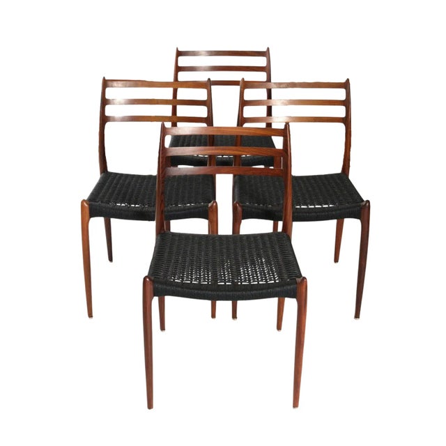 Model 78 Dining Chairs in Teak with Black Paper Cord Seats by Niels Otto (N. O.) Møller for J. L. Møllers, Denmark, 1960s, Set of 4 For Sale - Image 12 of 12
