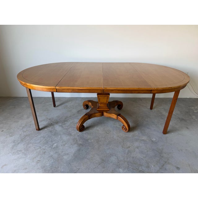 Neoclassical Vintage Biedermeier Neoclassical-Style Cherry Wood Expandable Pedestal Dining Table For Sale - Image 3 of 18