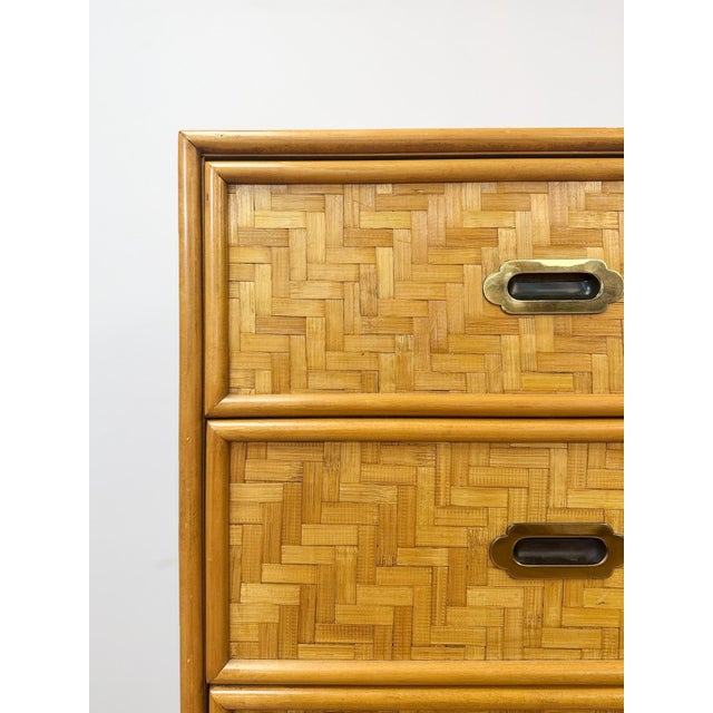 Mid 20th Century Mid 20th Century Dixie Parquet Inlay Tall Chest of Drawers Brass Detail Coastal Hollywood Regency For Sale - Image 5 of 11