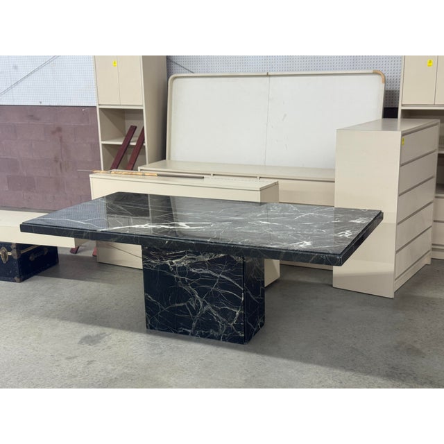 Late 20th Century Postmodern Italian Verde Marble Dining Table With Rectangular Slab Top and Block Base For Sale In Philadelphia - Image 6 of 12