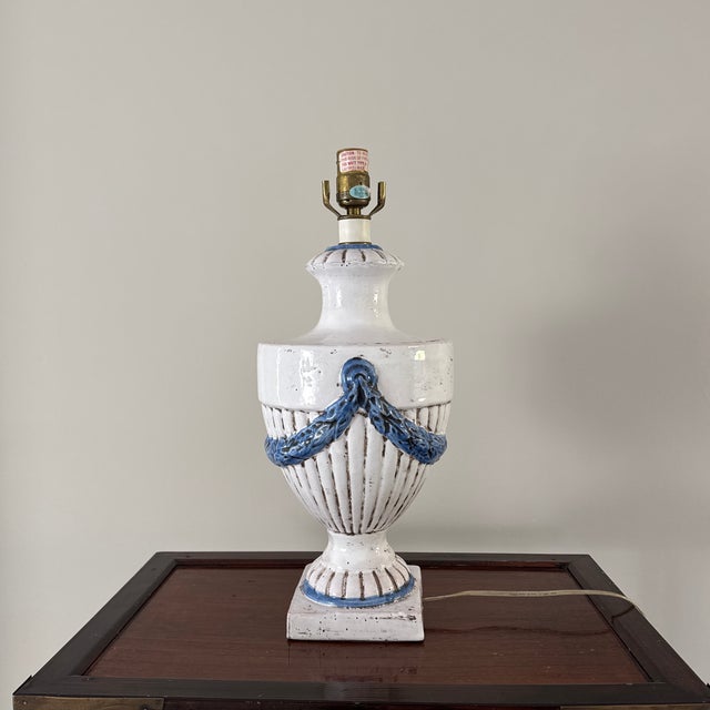Off-white Vintage Rustic French Terracotta Urn Table Lamp With Swag Motif - 19” For Sale - Image 8 of 12