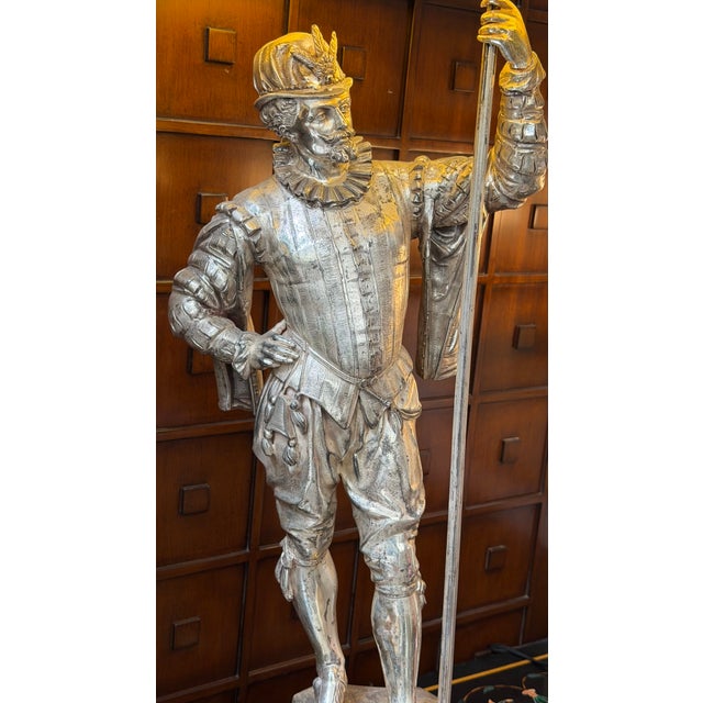 1920s Large Antique Silver on Bronze Conquistador Figural Table Lamp For Sale - Image 5 of 7