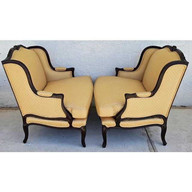 Pierre Deux Style French Country Provincial Bergere Lounge Chairs & Ottoman Pair For Sale - Image 4 of 18