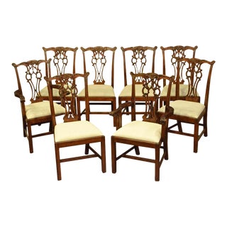 Leighton Hall Mahogany Chippendale Straight Leg Dining Chairs - Set of 8 - Showroom Samples For Sale