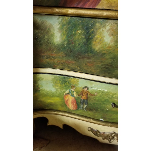 Victorian French Commode Scriban Writing Desk PAinting Couple For Sale - Image 9 of 13