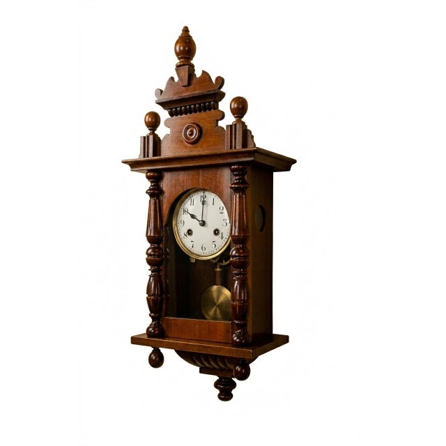 Rustic 1923 Antique Mechanical Wooden Wall Clock by Gebrüder Junghans From Black Forest For Sale - Image 3 of 9