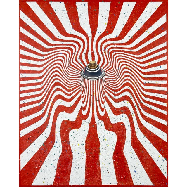 Spray Paint Embellished Spray Can Screen Print and collage 16x20 inch stretched on 1.5 deep stretcher