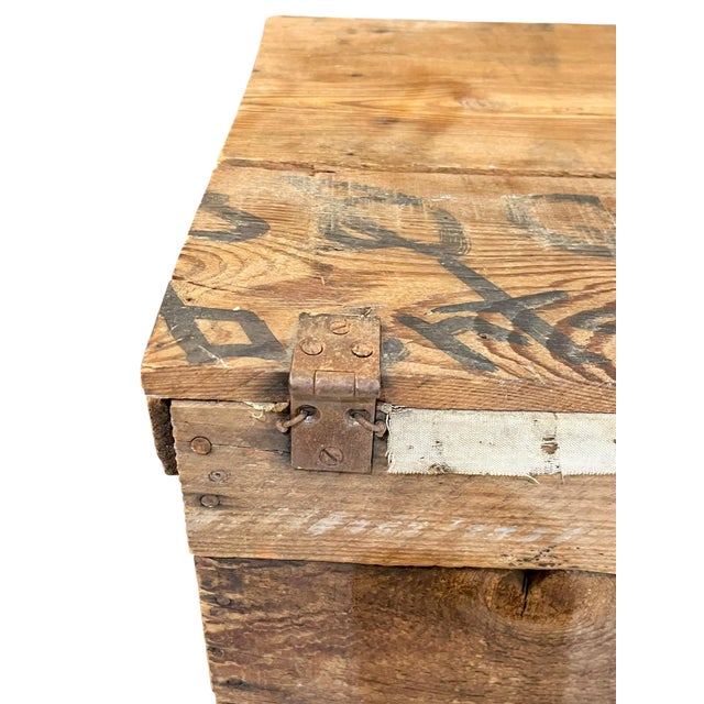 Antique Handmade Folk Art Wood Box Crate Table With Wheels For Sale - Image 14 of 18