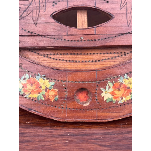 Vintage Hand-Carved Folk Art Wooden Clock Base Repurposed as Wall Mail Organizer – Rustic Charm and Unique Décor For Sale - Image 4 of 12