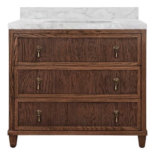 Matthew Izzo Home Enzo Provincial Brown Oak Single Porcelain Sink Bath Vanity For Sale