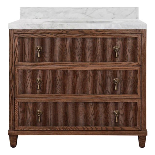 Matthew Izzo Home Enzo Provincial Brown Oak Single Porcelain Sink Bath Vanity For Sale