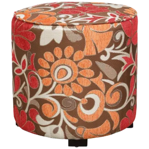 Modern Cylindrical Moroccan Pouf Upholstered in 1970s Style Fabric