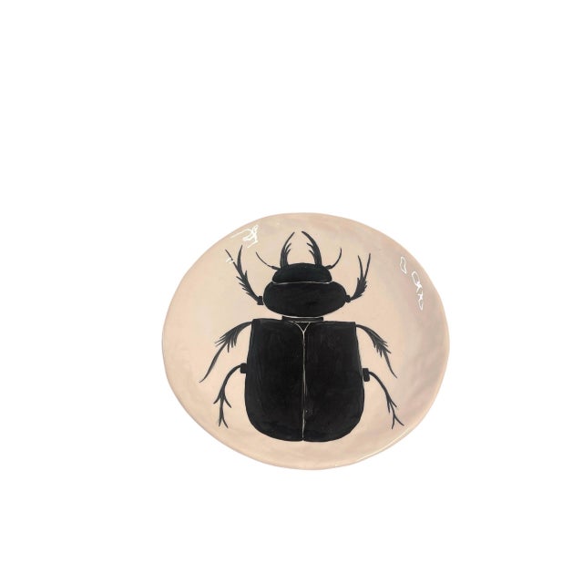 Contemporary Vintage Studio Pottery Ceramic Beetle Motif Decorative Charger Plate For Sale - Image 3 of 12