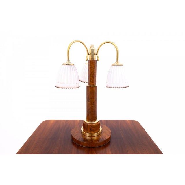 Mid-Century Art Deco Table Lamp in Glass and Walnut, 1950s For Sale - Image 6 of 6