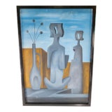 1965 Mid-Century Modern Figurative Surrealist Oil Painting, Framed For Sale