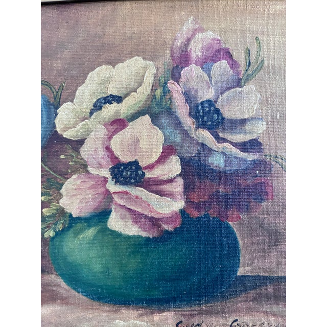 Rustic European Vintage Original Floral Oil Painting, Signed Flower Art For Sale - Image 3 of 14