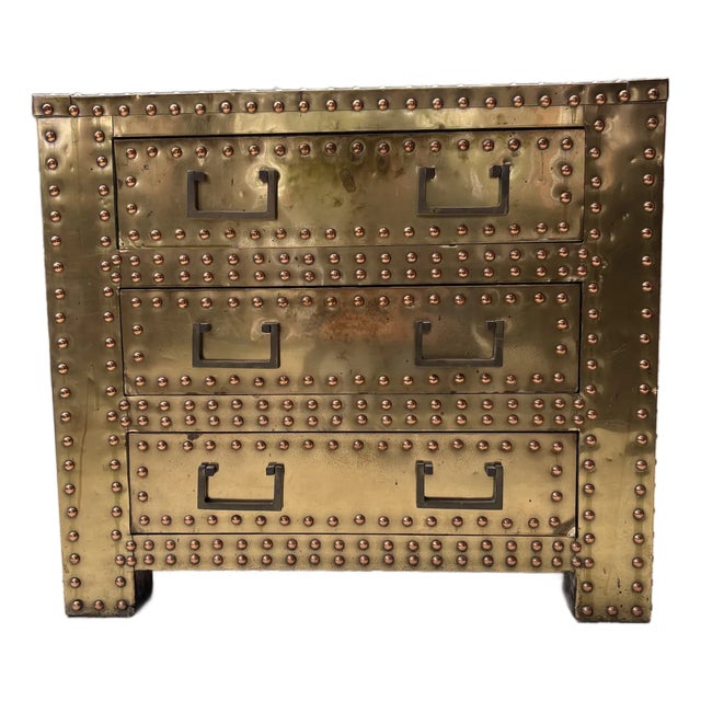 1970s Brass Campaign Style Nightstand in the Style of Sarried For Sale