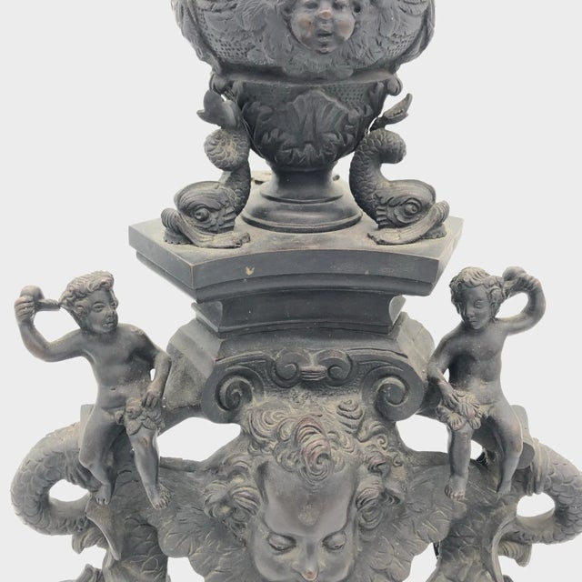 Antique Pair of Large Ornate Bronze Figural Chenet Andirons For Sale - Image 11 of 12