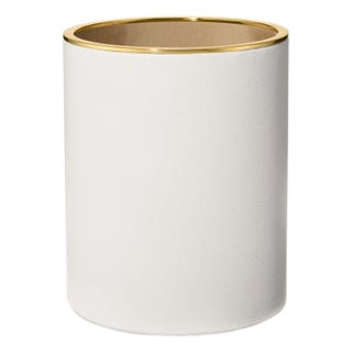 AERIN Piero Leather Wastebasket, Shadow White For Sale