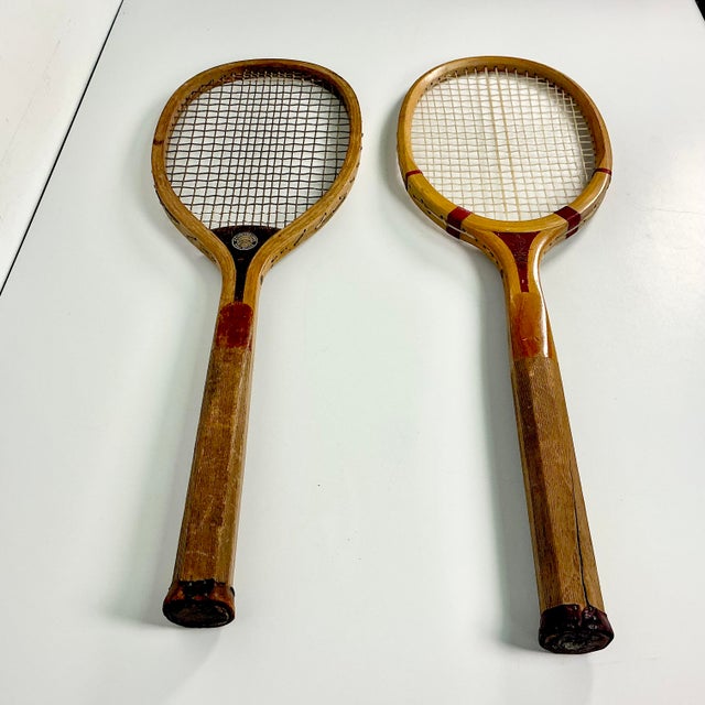 1905 Antique Americana Boho Chic Wood Tennis Rackets Home Accents - A Pair. For Sale - Image 17 of 17