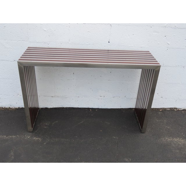 Mid Century Modern Two Tone Chrome and Wood Narrow Console Library Table 6404 For Sale - Image 13 of 16