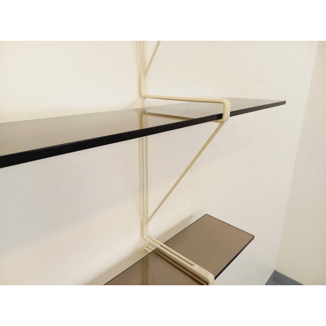 Large Vintage Wall Shelf in Smoked Glass and White Metal, String Tomado Style, from the 1960s, 1970s For Sale - Image 13 of 17