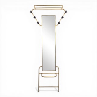 Vintage Gold Coat Rack with Mirror, 1960s For Sale