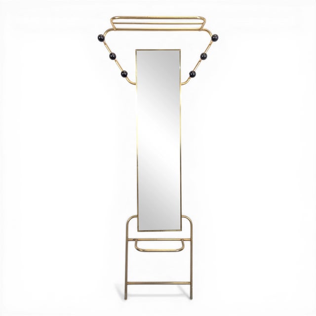 Vintage Gold Coat Rack with Mirror, 1960s For Sale