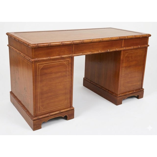 Drexel Faux Bamboo Leather Top Desk For Sale - Image 4 of 11