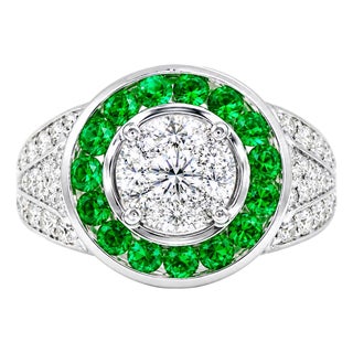 1920s 18K White Gold Diamond Emerald Art Deco Ring Band, Size 6.5 For Sale