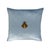 A refined decorative pillow cover crafted from luxurious cerulean silk velvet and adorned with an intricate gold bee...