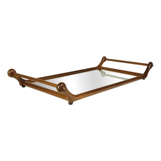 Italian Brass and Wood Serving Tray, 1960s For Sale