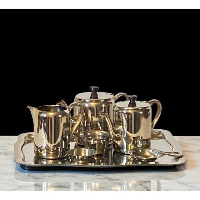 Besozzi Y Garcia 6-Piece Stainless Steel Coffee and Tea Set With Added Stainless Steel Tray - 7 pcs For Sale - Image 15 of 16