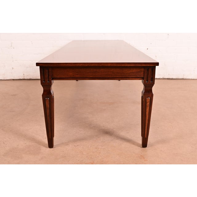 Baker Furniture French Regency Louis XVI Carved Walnut Coffee Table or Cocktail Table, Newly Refinished For Sale - Image 13 of 15
