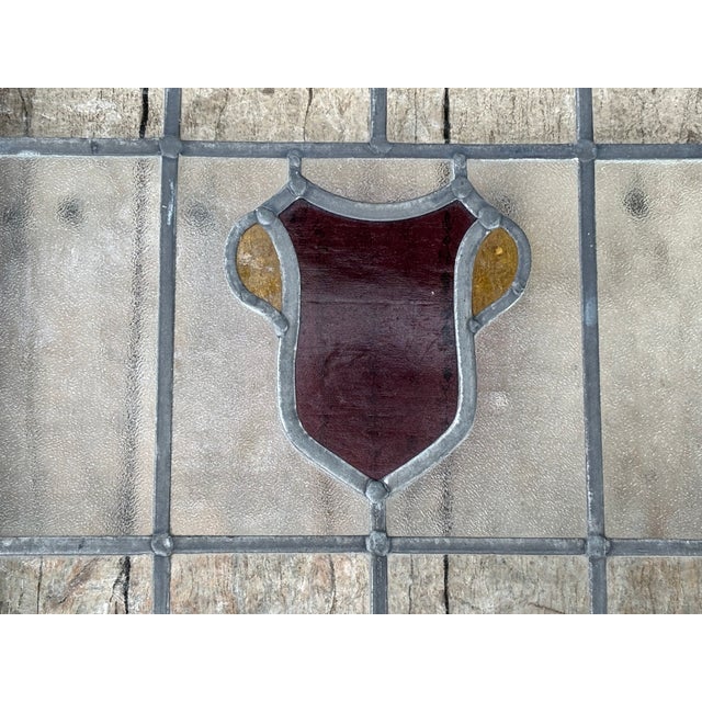 Early 20th C. Stained Glass Window - Shield / Crest in Wine Red and Old Gold For Sale - Image 9 of 13