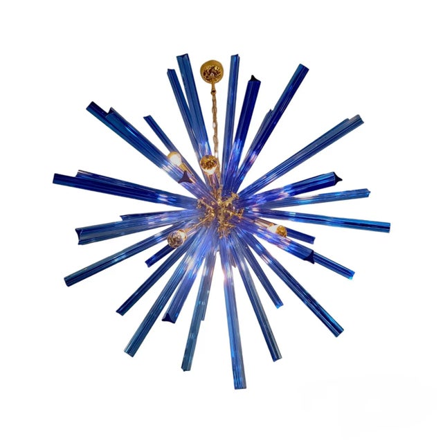 Metal Trihedral Murano Glass Blue Ceiling Lamp For Sale - Image 7 of 7