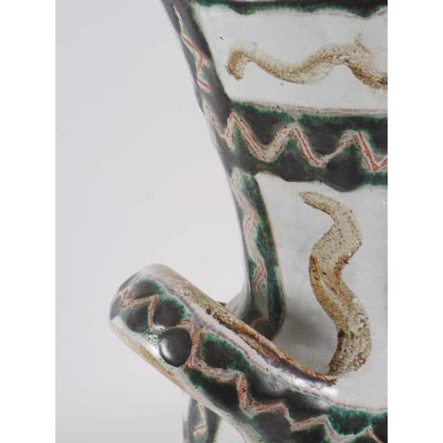 Forest Green Ceramic Vase with Handles by Robert Picault, 1960s For Sale - Image 8 of 11