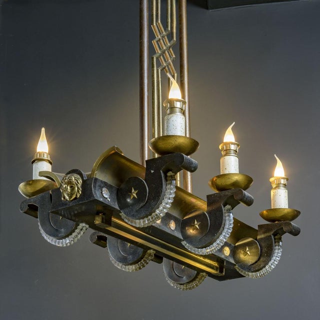 Art Decò Bronze French Chandelier, 1930s For Sale - Image 10 of 10