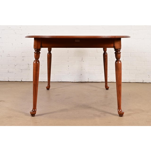 Ethan Allen American Colonial Solid Cherry Wood Extension Dining Table, Newly Refinished For Sale - Image 13 of 15
