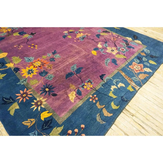 Chinese Rectangle Knotted Room Size Antique Purple Wool - Art Deco 1920s Rug, Circa Date: 1920s. This exceptional Chinese...