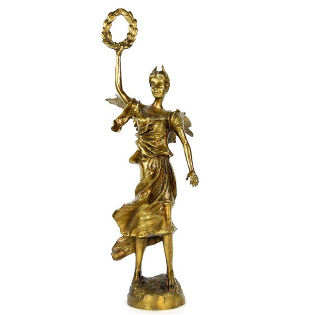 Large Brass Statue of Nike, Goddess of Victory, 1920s-1940s For Sale - Image 3 of 6