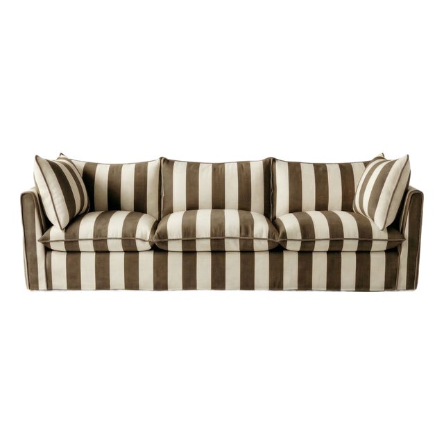Sophie Conran Coco 4 Seater Sofa - Chocolate Stripes with Knife Edge Cushion For Sale