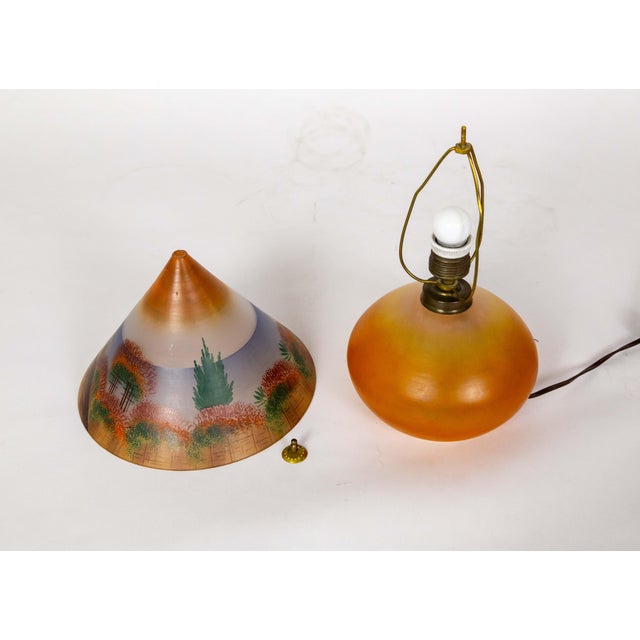 Burnt Orange 1930s Hand-Painted Czechoslovakian Glass Arts & Crafts Lamp For Sale - Image 8 of 10