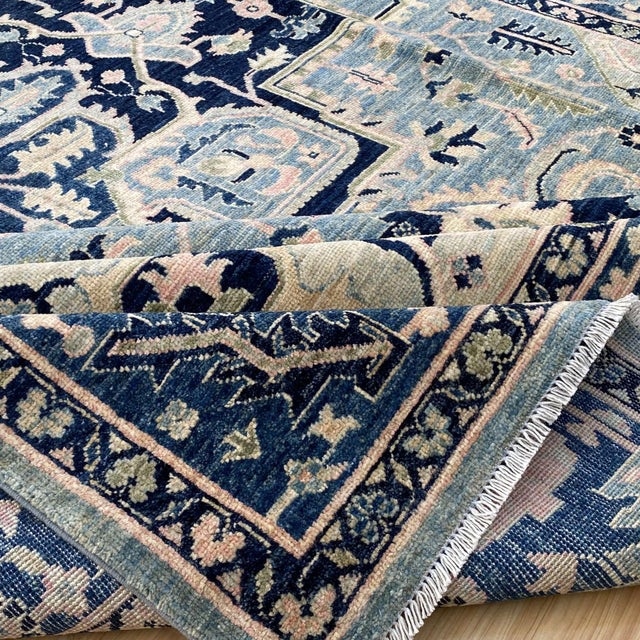 Navy Blue Blue Persian Heriz Hand-Knotted Wool Rug - 8'9" X 11'8" For Sale - Image 8 of 8