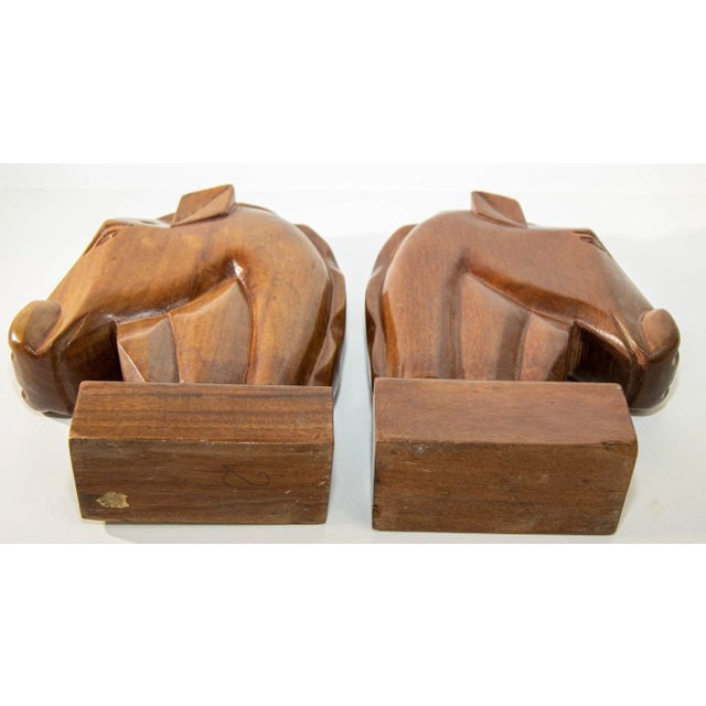 Art Deco Vintage Hand Carved Wooden Art Deco Horse Head Bookends a Pair For Sale - Image 3 of 13