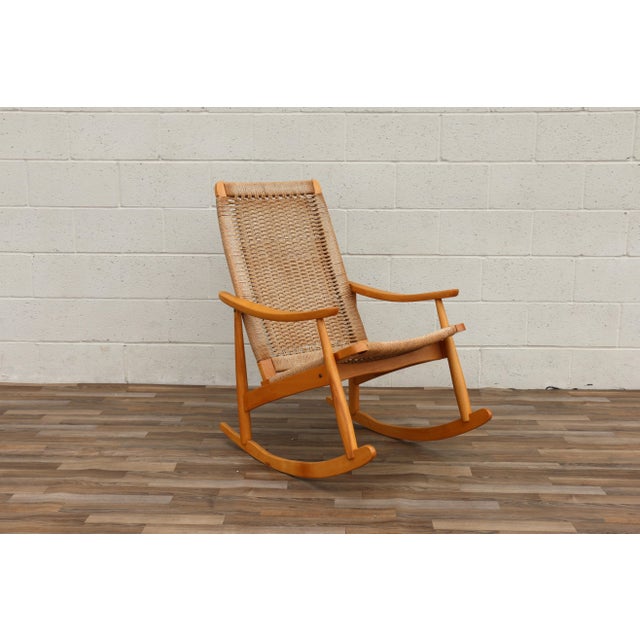 Mid-Century Modern Yugoslavian Woven Rocking Chair & Folding Ottoman | Circa 1960s For Sale In Los Angeles - Image 6 of 18