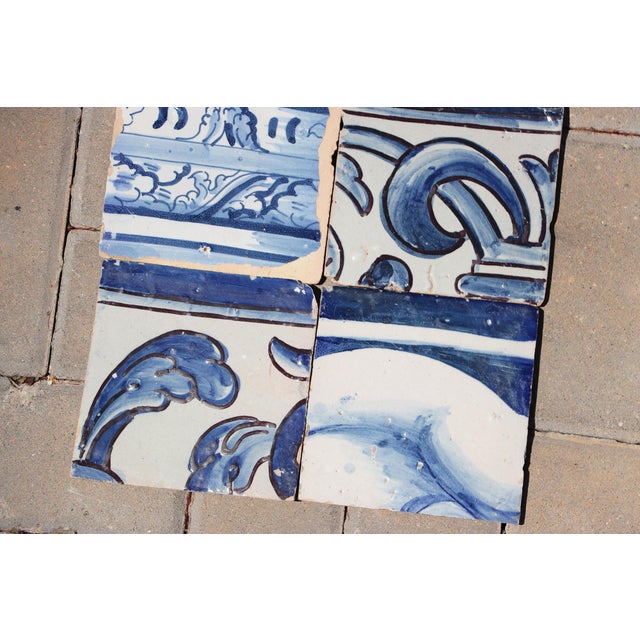 Ceramic Antique Portuguese Baroque Tiles With Ornamental Scrollwork & Botanical Details, Set of 8 For Sale - Image 7 of 8