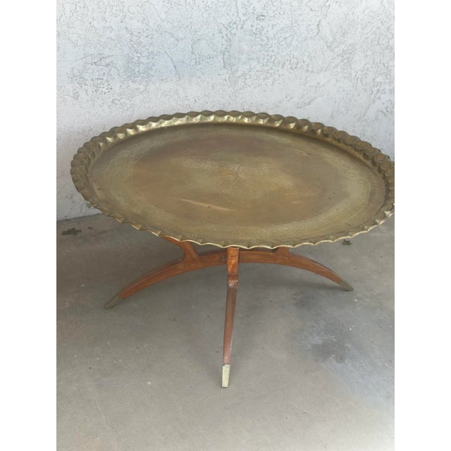 1950s Moroccan Brass Tray Table on Mid-Century Modern Base For Sale - Image 10 of 12